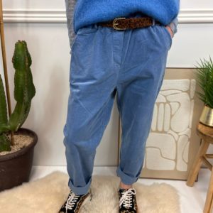 PANTALON VELOURS BLEU