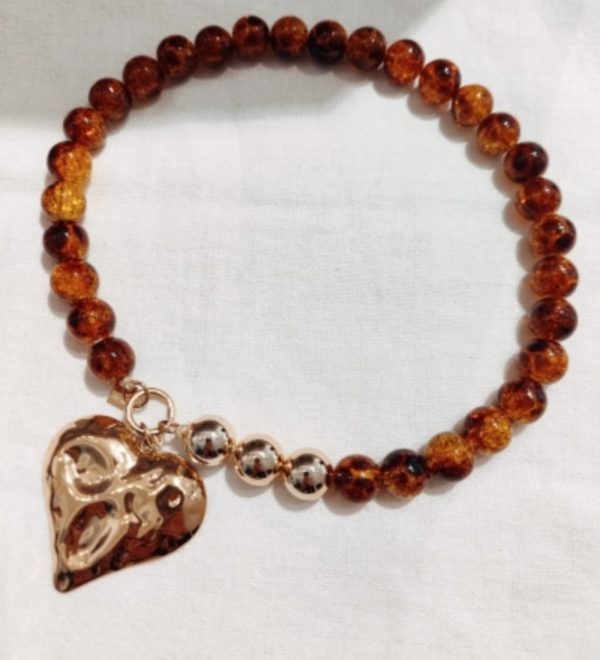 COLLIER RESINE COEUR AMBRE