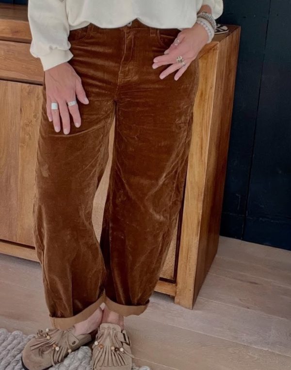 PANTALON BARREL VELOURS NOISETTE