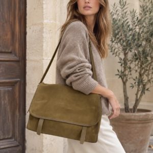 SAC BESACE CUIR OLIVE